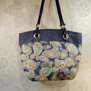 Fit &Fresh Navy Paisley Canvas Insulated Lunch Tote Bag with Rope Handles